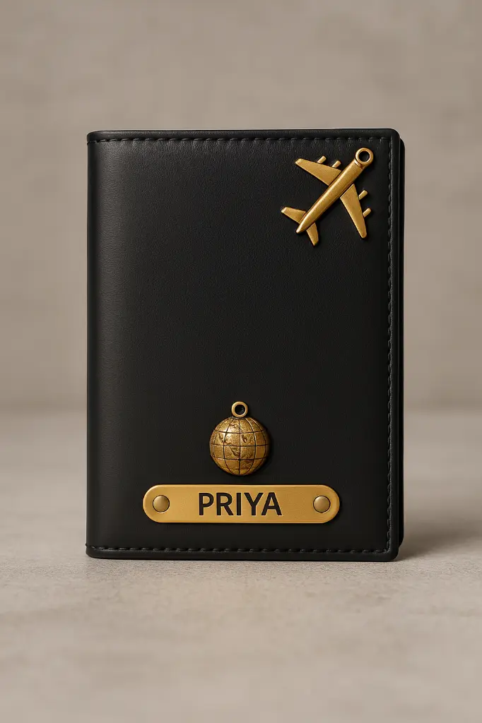 Personalized Leather Passport Cover – Custom Name & Travel Charms